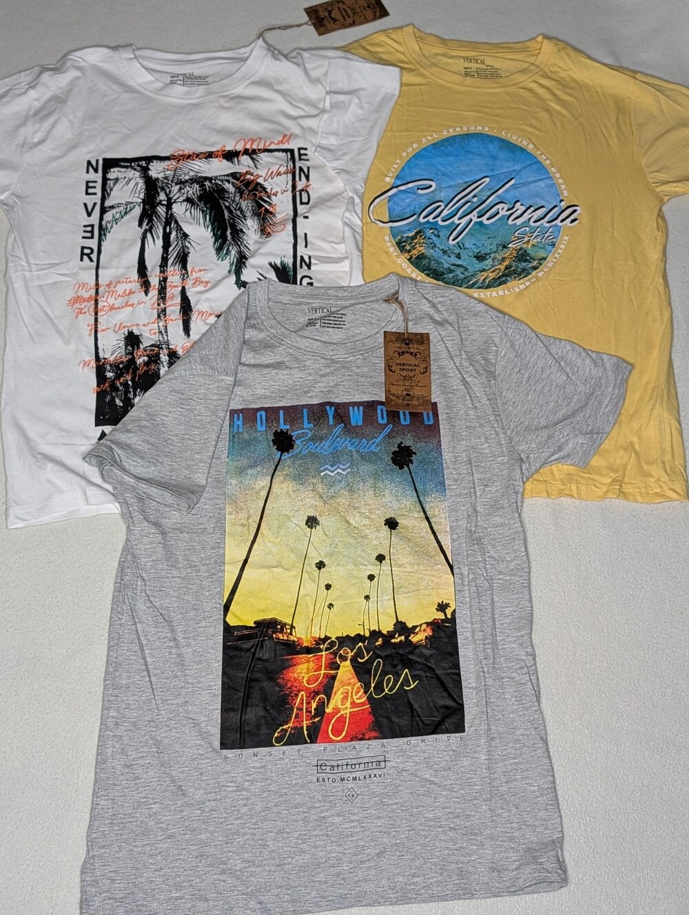 California Graphic Tee Bundle - Yellow, White, Gray. Vertical Sport. Medium.